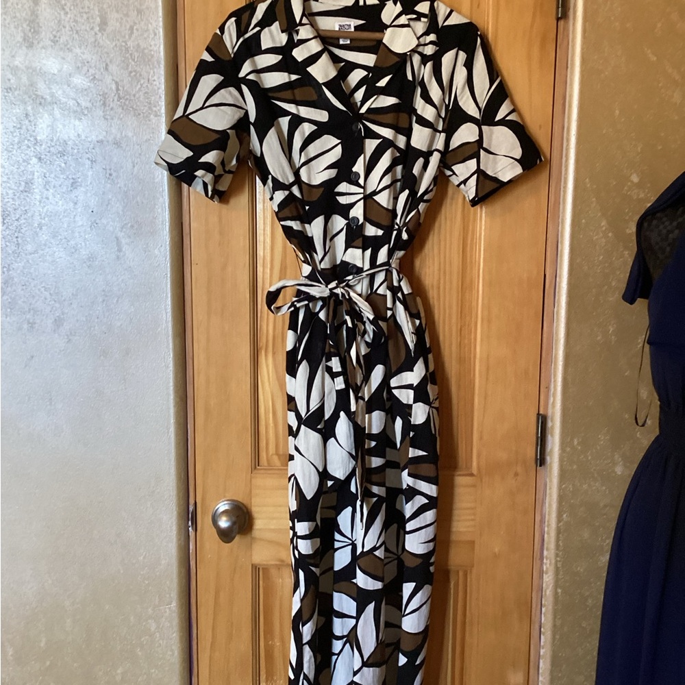 Tabitha Brown Black and Cream Leaf Pattern Jumpsuit